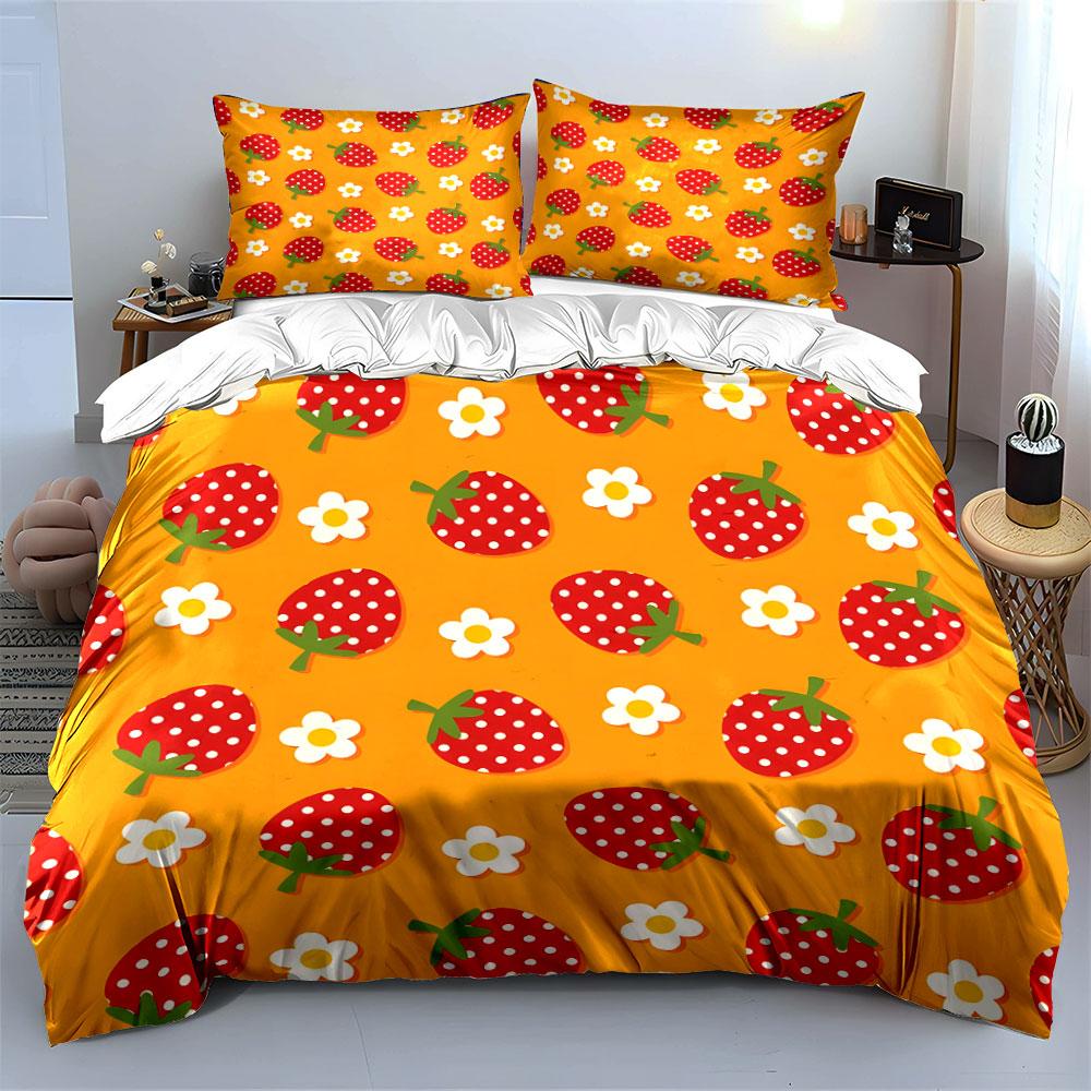 Strawberry & Daisy Yellow Set Bedding Duvet Cover Set Duvet Cover Pillowcases (1 * Duvet Cover 2 * Pillowcases, without duvet insert)