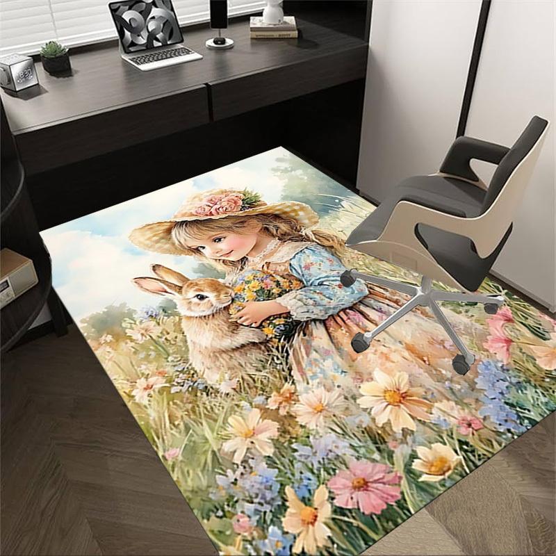 1PC girl rabbit Extra Large Non Slip Floor carpet, Office, family, Studio Large Area Rug Indoor Rugs, Bold Statement Piece