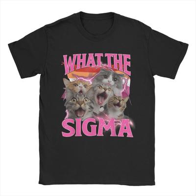 Какая хлопковая футболка с мемом Sigma Cat для мужчин на лето, эстетичные футболки с круглым вырезом, футболки Харадзюку, одежда больших размеров