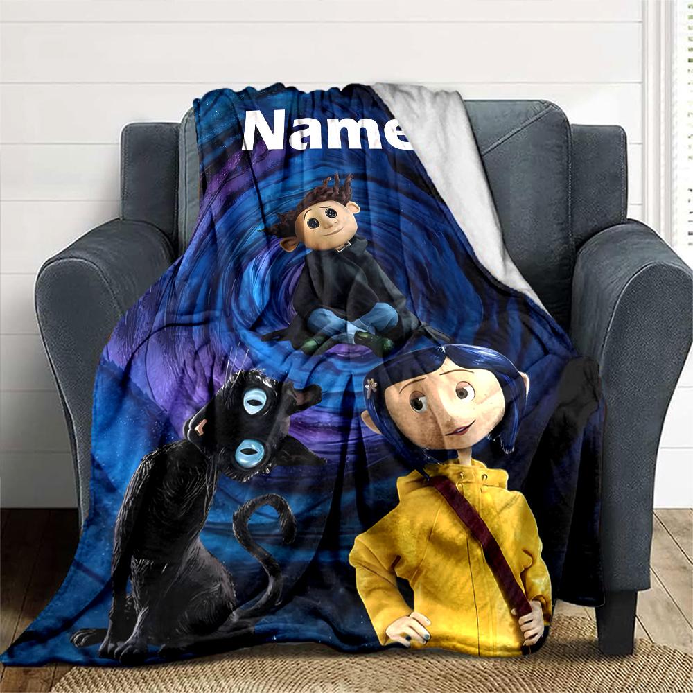 Customizable Coraline3 Throw Blanket – Personalized Name, All-Season Cozy Snug Blanket, Machine Washable, Personalized Blanket