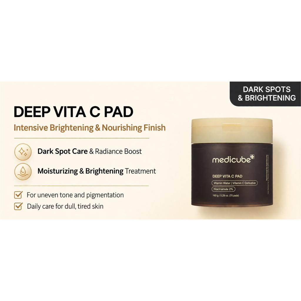MEDICUBE Deep Vita C Dark Spot Brightening Pads 70 Sheets – Vitamin C Tone-Up Care