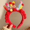 Embroidered Bow New Year Hair Hoop Lion Hanfu Hair Accessories Sweet Red Plush Headband  Kids