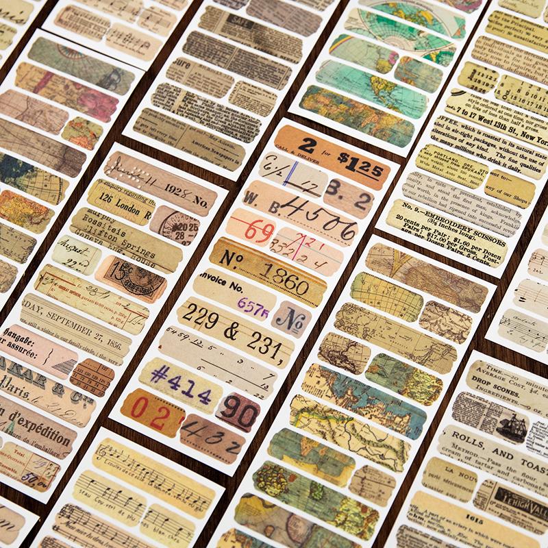 18sheets Vintage Washi Paper Label Stickers Book Letter Sticker for Decor Scrapbooking Journals Album Diary DIY Sticker