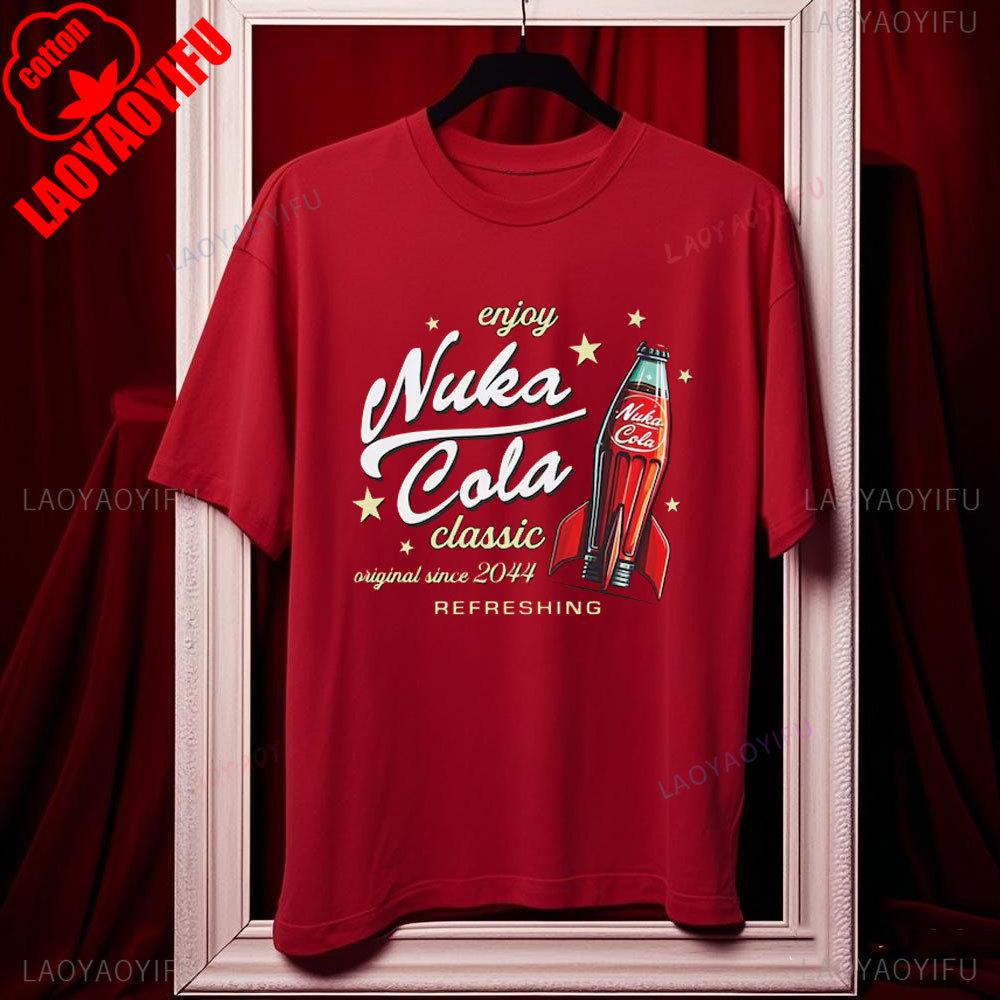 Футболка унисекс из мягкого хлопка Nuka Cola Fallout, смешные футболки, винтажная красная футболка 2044, топы, подарок для фаната, мужская одежда харадзюку