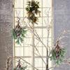 Artificial Mistletoe Branch Christmas Hanging Faux Mistletoe Ornament with Bow Glitter Leaves
