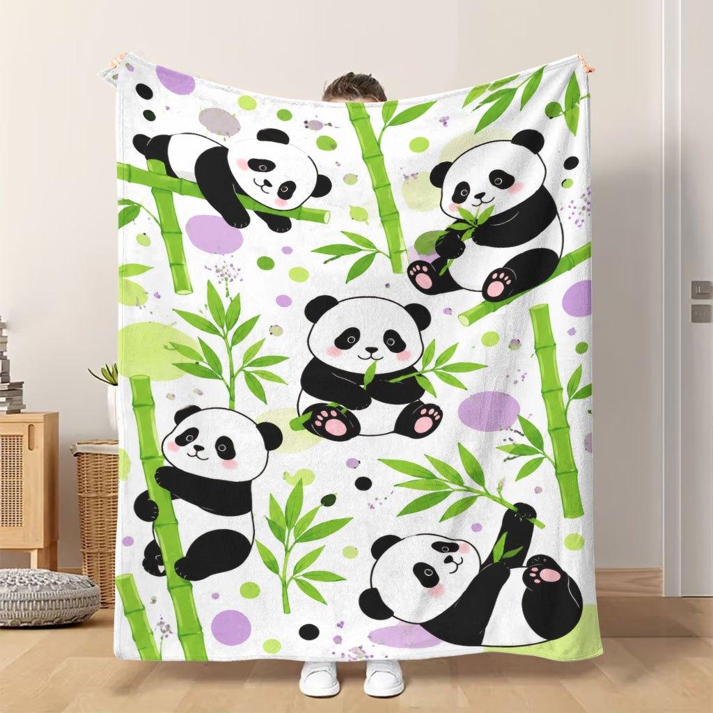 1pc Flannel Blanket Pandas Playing with Bamboo Soft Comfortable And Warm This Nap Blanket/Sofa Blanket Is Suitable for All Seasons
