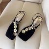 Light Luxury Version~ New High-end Word with Flower Square Head Temperament Fashion Sandals Women's Simple Exquisite Roman Shoes