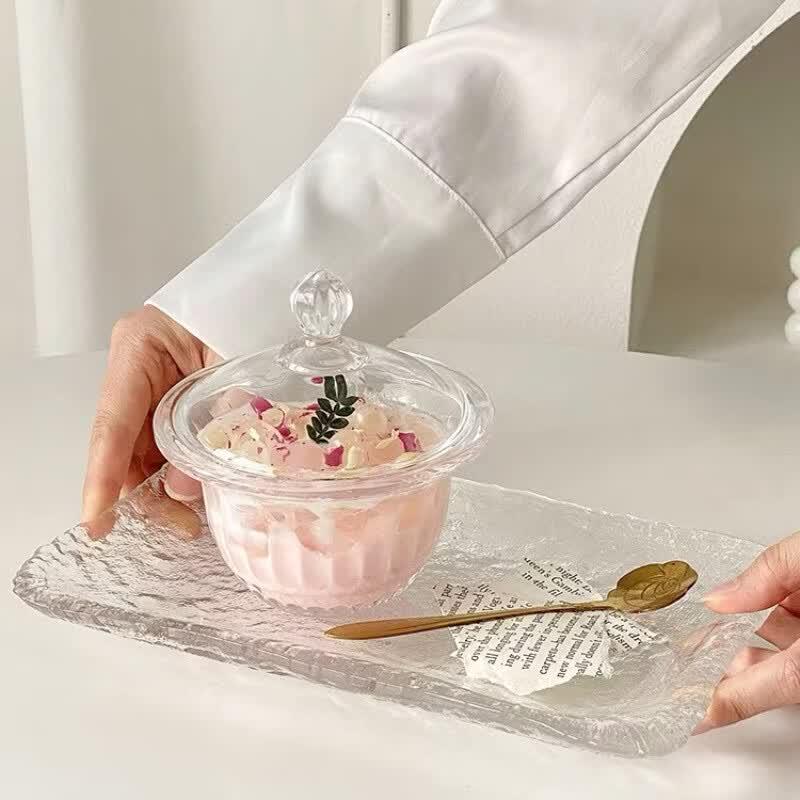Прозрачные стеклянные десертные пиалы с крышками (Набор из 2)
