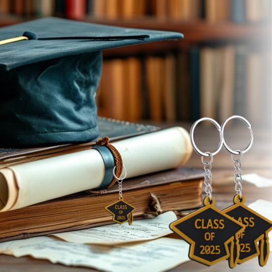 10 Pcs Class of 2025 Keychain Rubber Graduation Keychain Grad Cap Charm Key