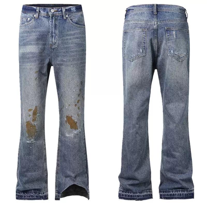 High Street прямые потертые грязные рваные синие джинсы брюки для мужчин винтажные повседневные свободные джинсовые брюки потертые лоскутные брюки-карго