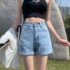 Женские джинсовые шорты А-силуэта в корейском стиле: Весна и Лето, Свободный Крой, Стройнящие, Подвернутый Край, Суперкороткие Горячие Шорты