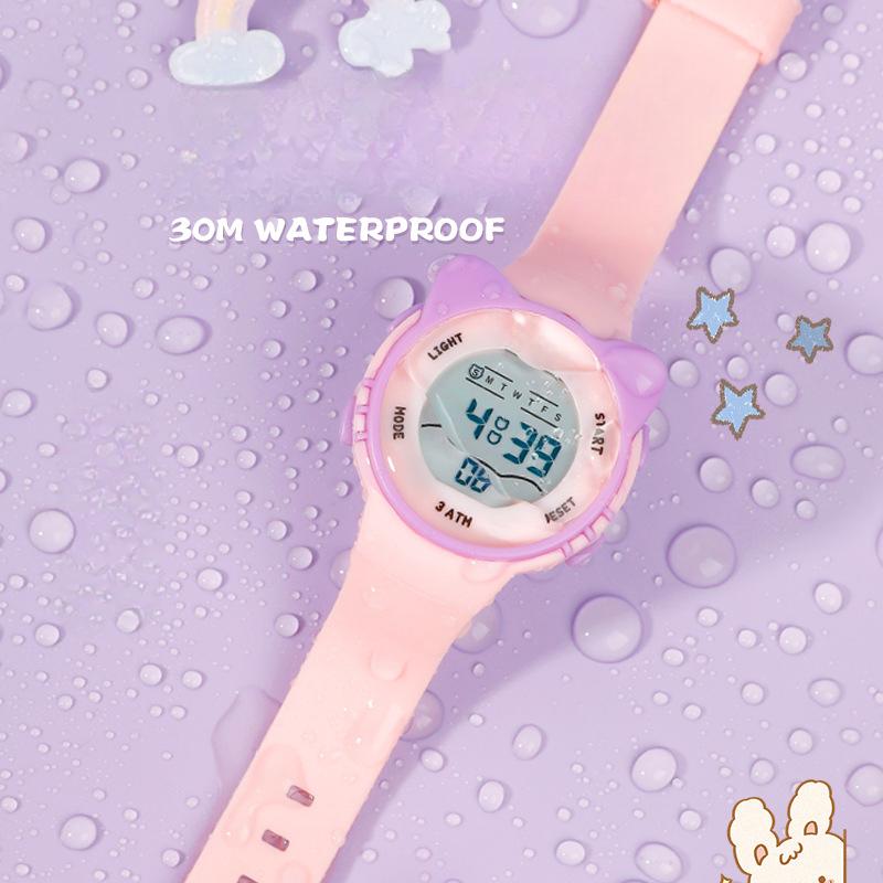 Girls And Boys Cute Meow Star Watches Kids Children's Junior High School Waterproof Alarm Clock Electronic Watch