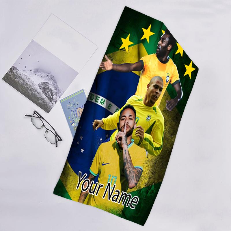 1pc Brazilian football player Beach Towel with Custom Name, Beach and Seaside Swimming Pool Equipment, Fashion Pattern, Rectangular, Travel Essential