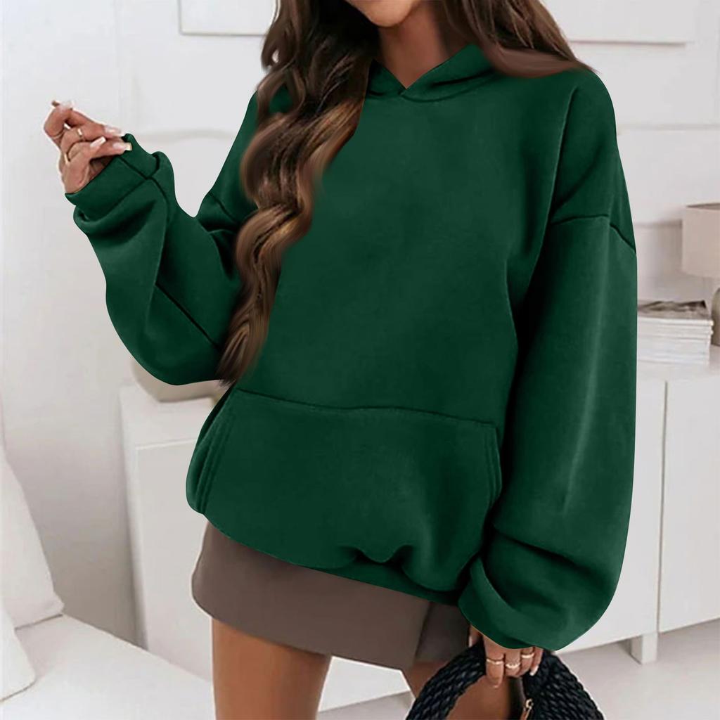 Women's Autumn And Winter Solid Color Pullover Hooded Sweatshirt Fleece Plus Size Long Sleeve Short Fashion Sweatshirt