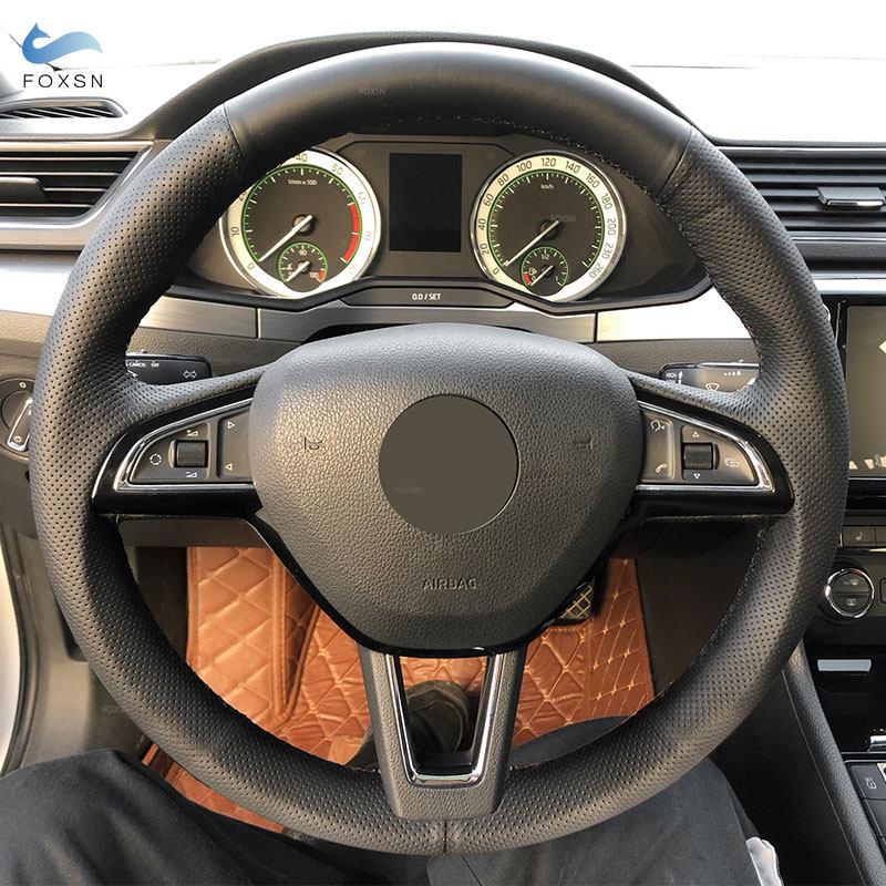 Car Steering Wheel Cover For Skoda Octavia Superb Fabia Citigo Roomster 2013- Rapid Yeti Kodia Perforated Microfiber
