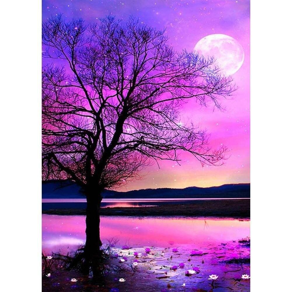 DIY Diamond Painting Landscape Sunset Sea Full Drill Embroidery Tree Scenery Mosaic Art Picture of Rhinestones Home Decoration