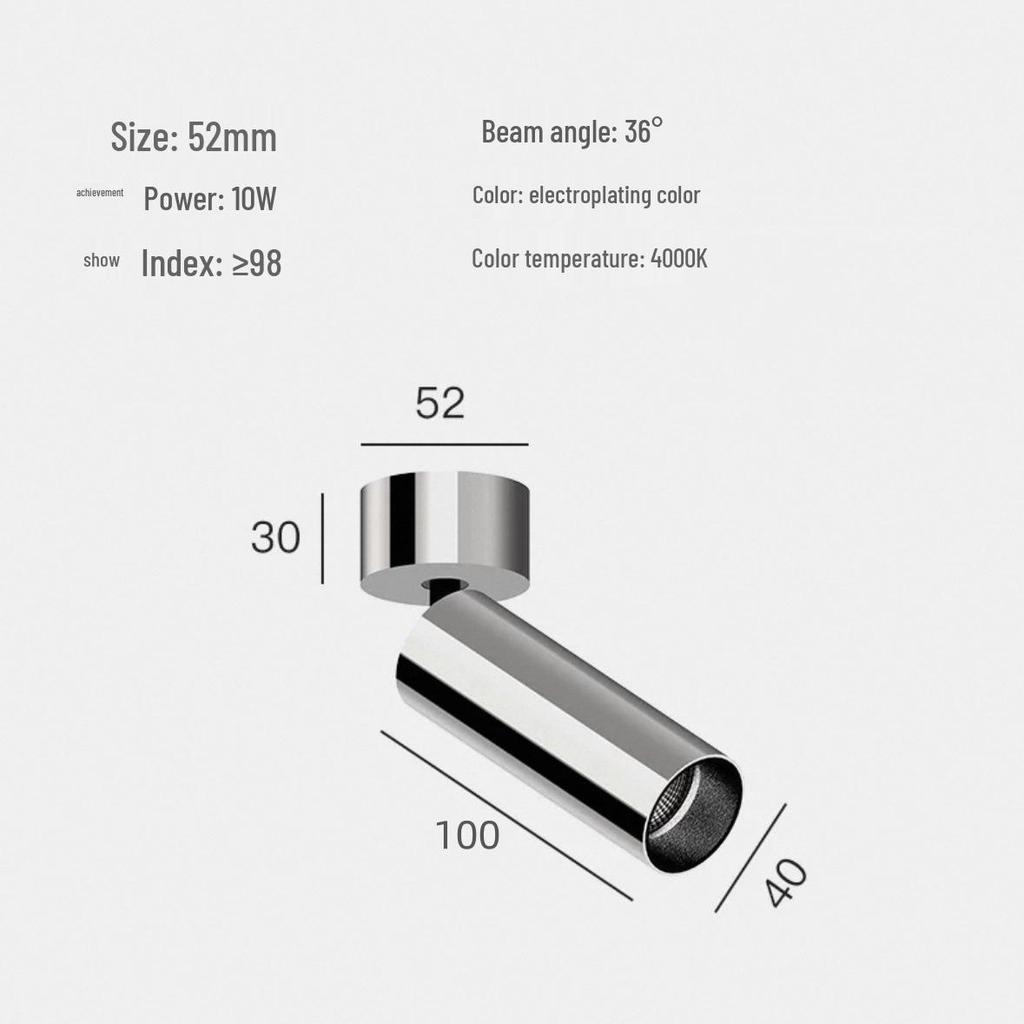 Green Antelope Silver LED Wall Spotlight - Mid-Century Style, Adjustable 360° Angle, Surface-Mounted, Stainless Steel Picture Light.