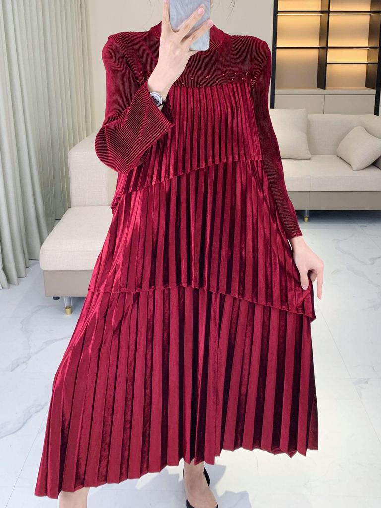 Элегантное вечернее платье из красного бархата с бисером для праздничных свадеб осенью-зимой