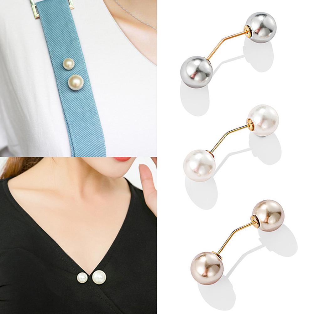3Pcs Artificial Pearl Brooch Fashion Double Headed Pearl Looper Cardigan Brooch Pin