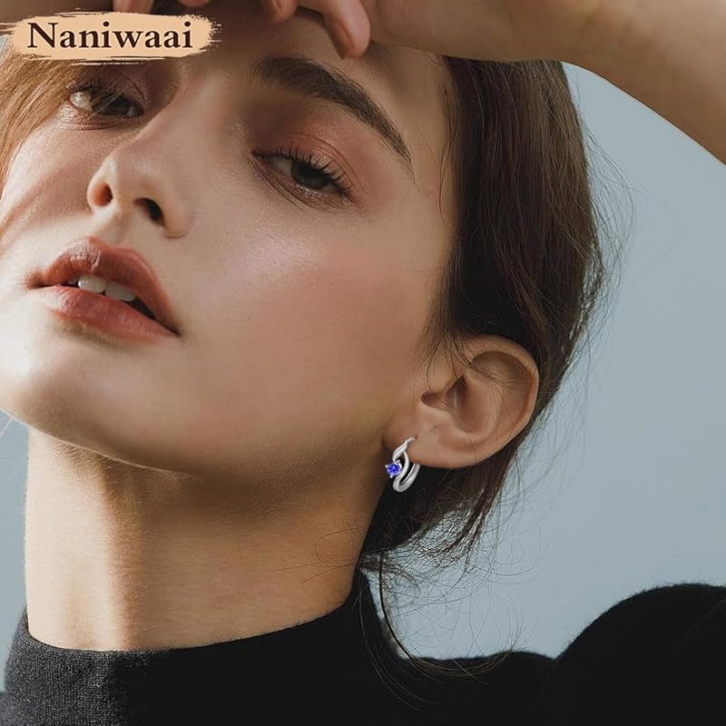 Naniwaai Earrings Ladies December Birthstone Hoop Silver Compatible with Metal Allergies Flower Ring Woman Present