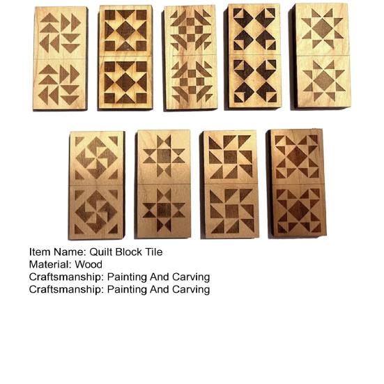 1 Set Quilt Dominoes Set Handcrafted Wooden Engraved Quilt Blocks Tiles Domino Game 2-4 Players Educational Wooden Toy Quilting Gift
