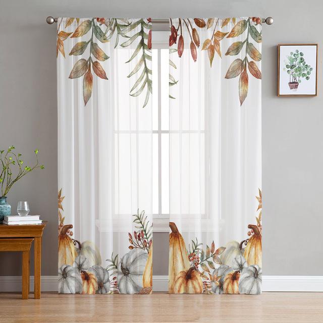 Voile Wild Flowers Autumn Thanksgiving Curtains For Bedroom Tulle Window Curtain For Living Room Sheer Curtains Blinds Drapes