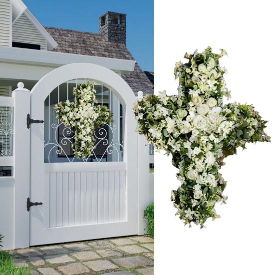 Garland Easter Wreath for Front Door Faith-Inspired Spring Decoration with Realistic Greenery And White Flowers Religious Indoor Porch Decor Gift