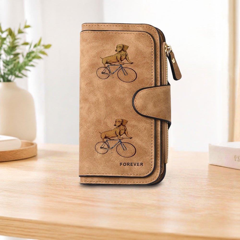 Dachshund Riding a Bike Long Zipper Wallet, Large Capacity Card Holder, Unisex Clutch Bag, Fashionable Zipper Coin Purse, Suitable for Daily Use, A
