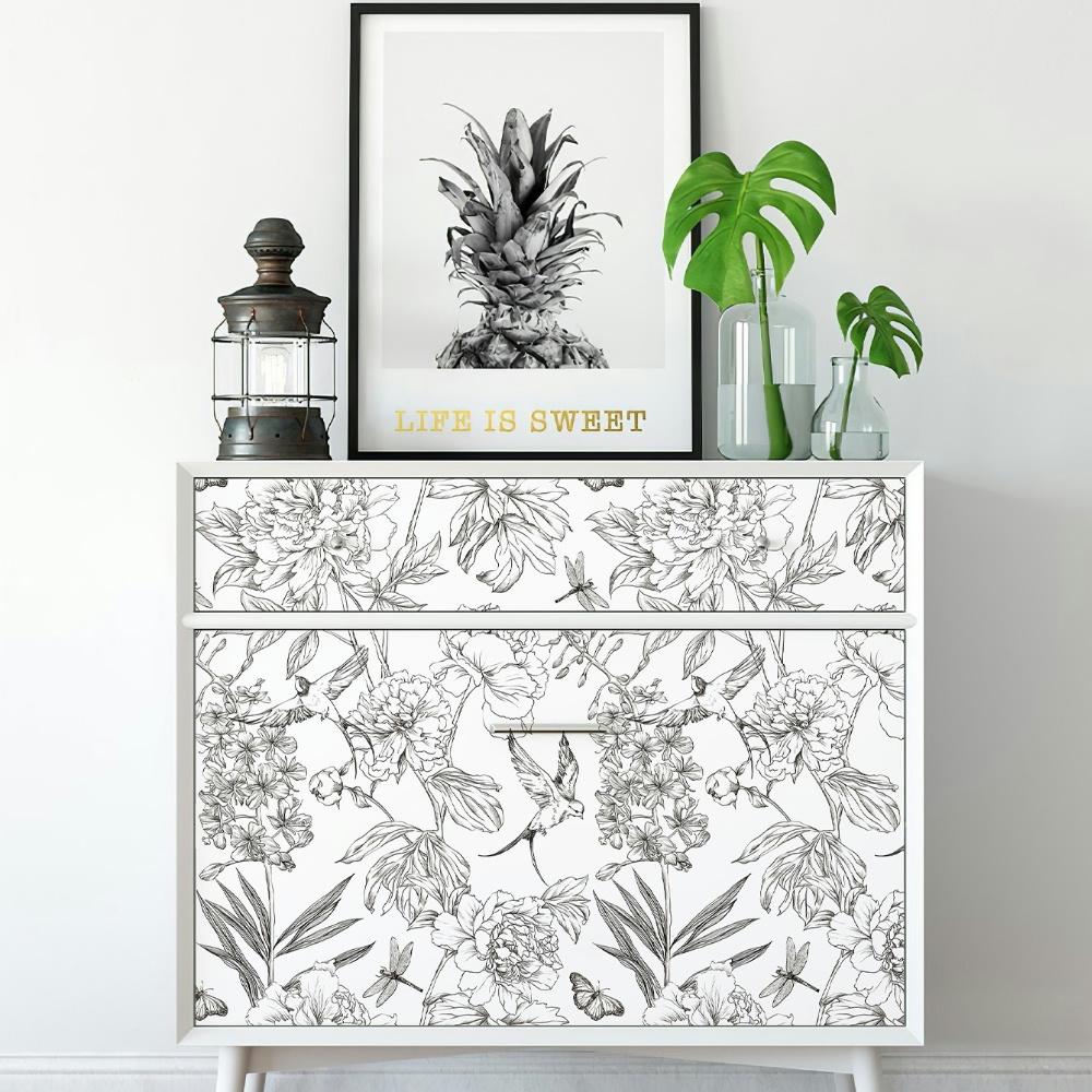 Simple Line Self-Adhesive Wallpaper Modern Flower Pvc Waterproof Wallpapers Home Decoration Furniture Cabinet Wall Stickers