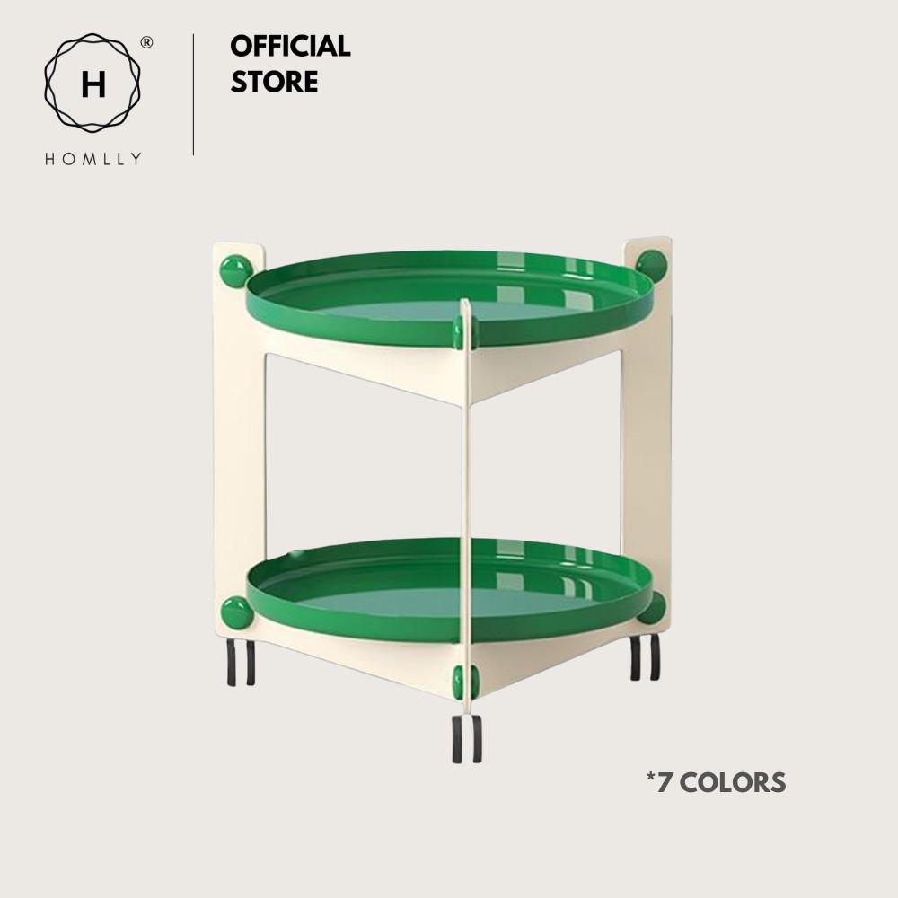 Homlly Lunii 2 Tiers Coffee Round Side Table With Rolling Wheels