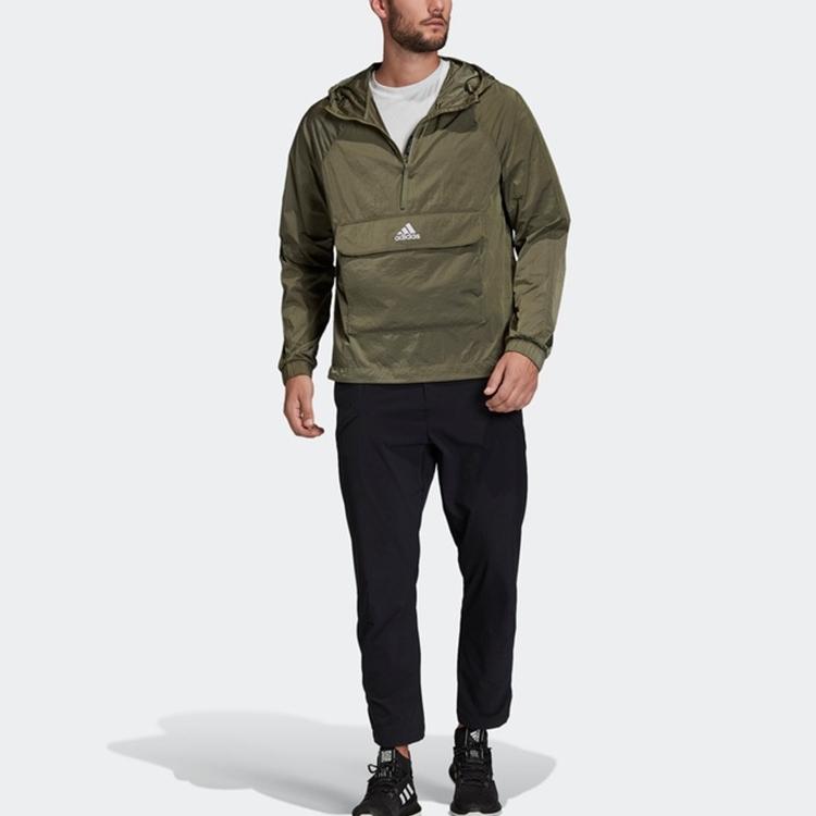 Adidas Повседневный пуловер с капюшоном на полумолнии, спортивная куртка, мужские топы, зеленый FI0618