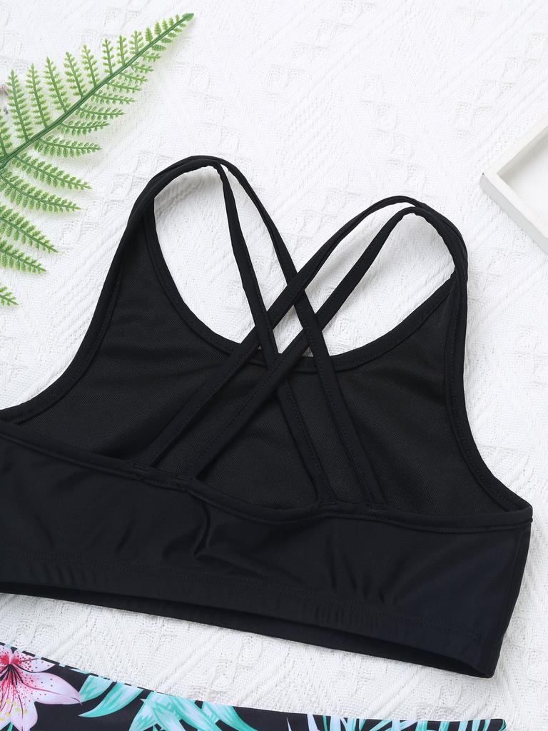 Детский комплект танкини для девочек, спортивный купальник, жилет, топ с шортами и трусами, танцевальная гимнастика, купальная одежда