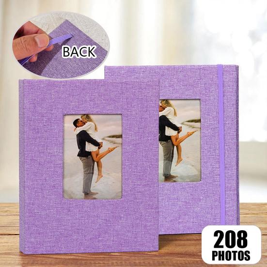 Yousheng Fabric Photo Album with 208 Pockets Slip-in Picture Albums Linen Cover Memory Book with Front Window for Family Anniversary Vacation Wedding