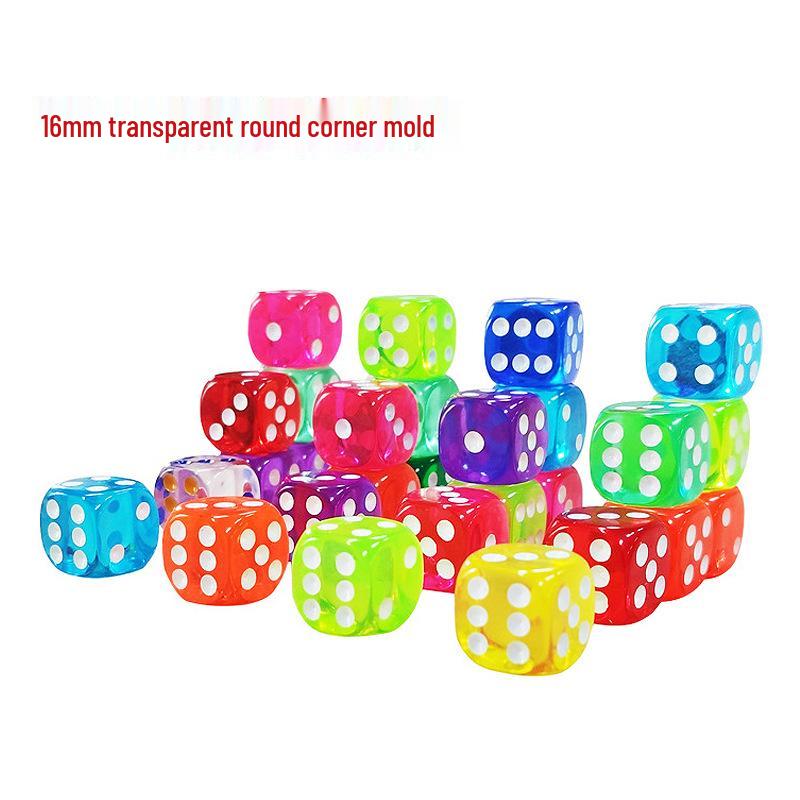 Colorful 16mm Transparent Rounded Dice with Crystal Pips for KTV Bars
