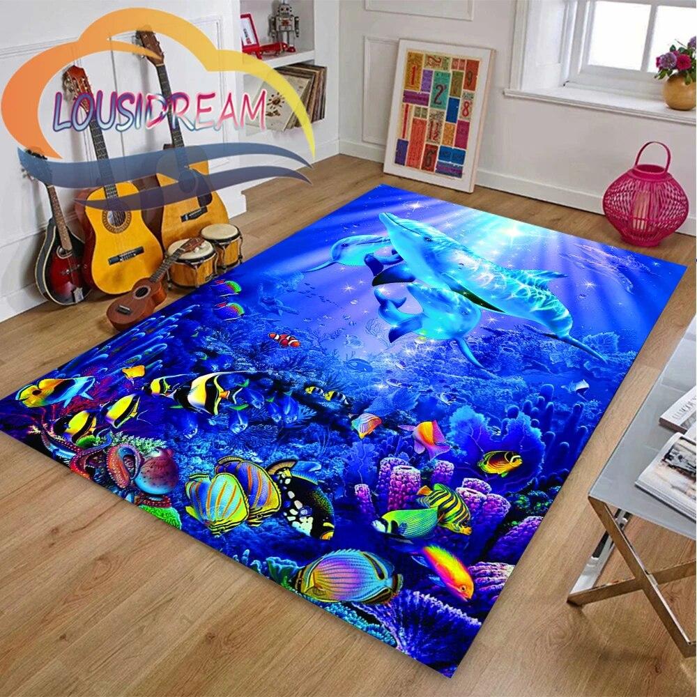 Ковер из мира морских животных Delphinidae, океанические дельфины, гостиная, спальня, большая площадь, мягкий 3D модный декоративный коврик