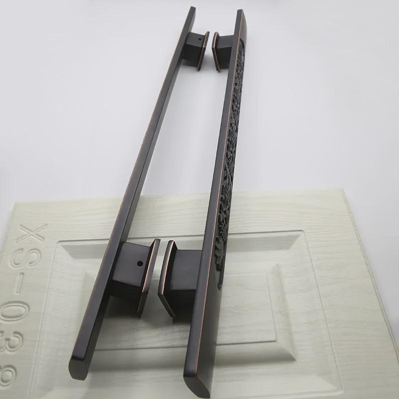 European Antique Black Solid Wood and Glass Door Handle Pair for Hotel or Villa