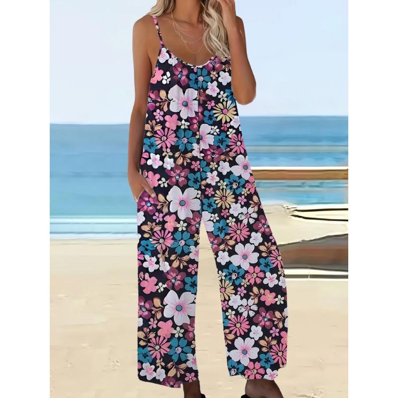 YYFS Women's Fashion Casual Summer Spring Leopard Print Sleeveless V-Neck Loose Waistline Trousers Jumpsuits & Rompers