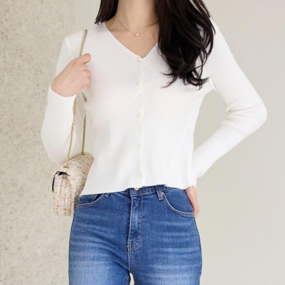 Morris Coming Home Mini Pearl Button V Neck Ribbed Cardigan M2509cd607c