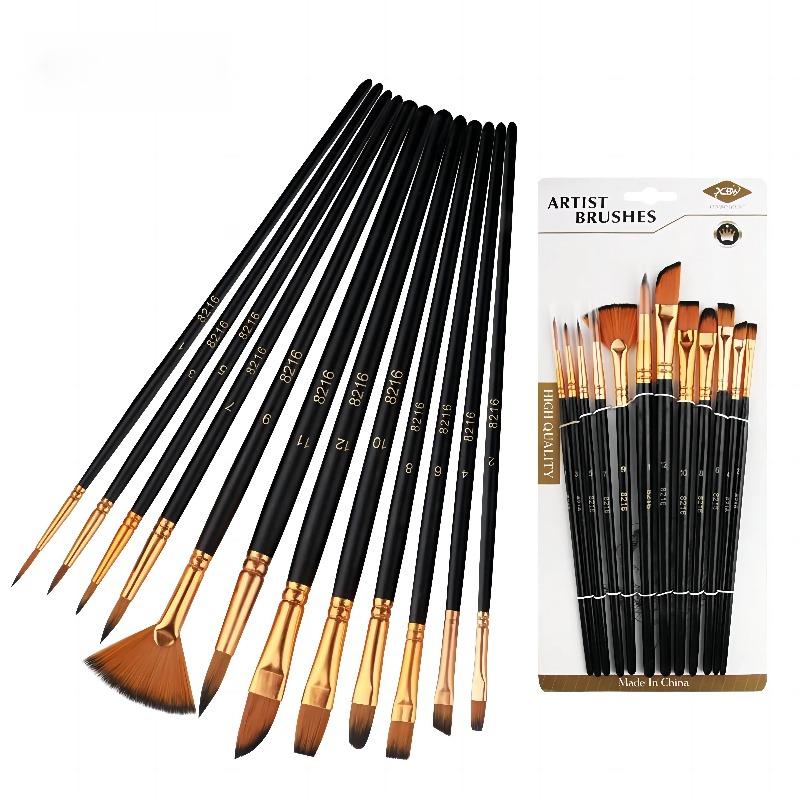 12 PCS Nylon Bristle Brushes Kit for Artists and Amateurs - Flat Brushes for Watercolor Oil Paint Acrylic Painting