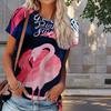 Women Summer T Shirt Flamingo Print Retro Fashion Short Sleeve Tees Casual   Printed  Tops