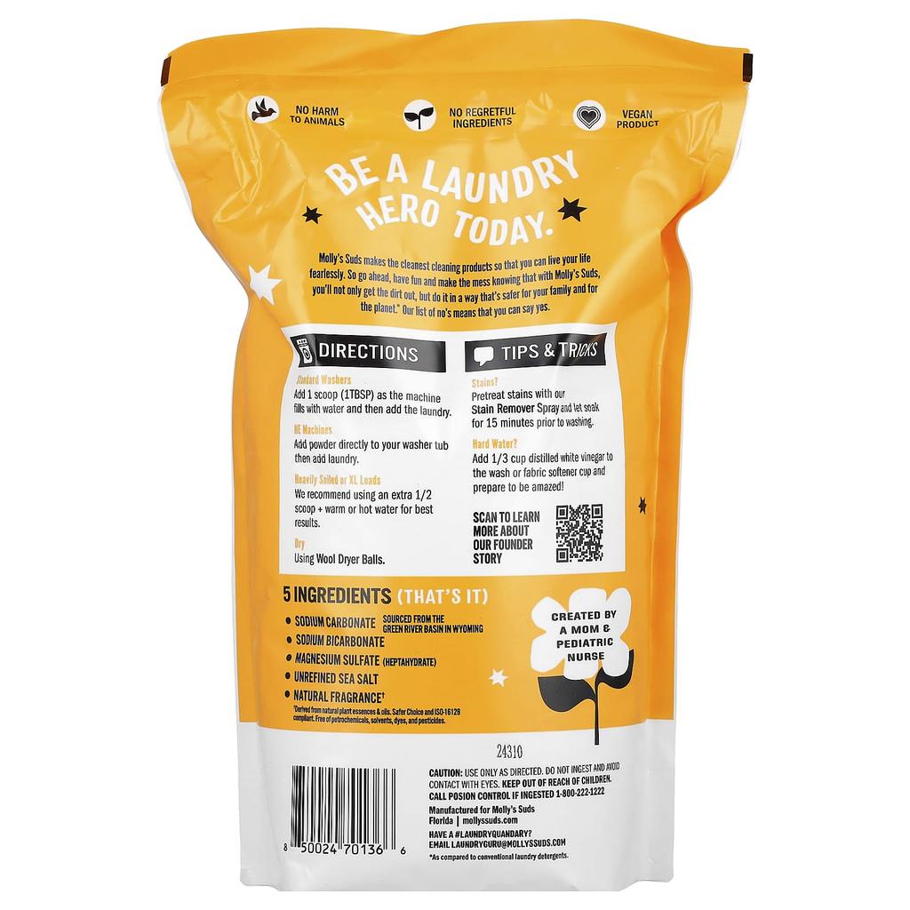 Molly's Suds Original Powdered Laundry Detergent, Citrus Grove, 2.28Kg(80.25Oz)
