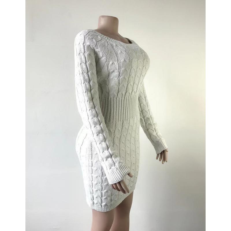 Autumn and Winter Women's Sweater Mid-length Twist Waist Dress Knitwear