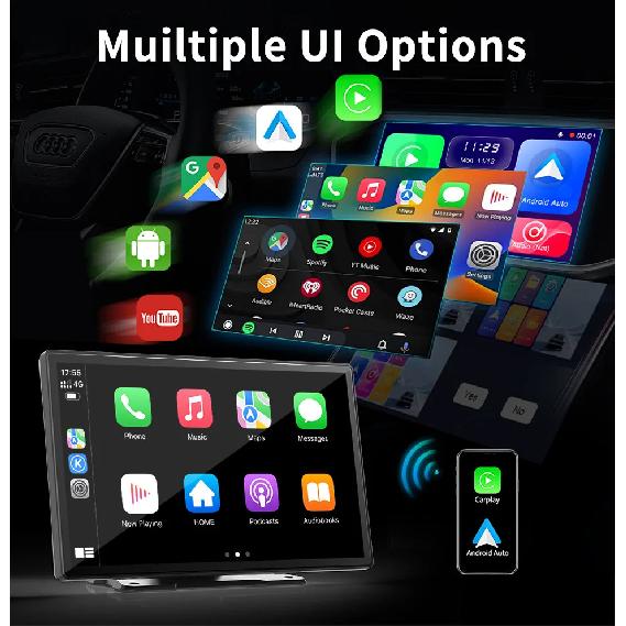 Imagebon 9" 4K Dashcam Wireless CarPlay & Android Auto Car DVR GPS Navigation Night Vision Dual Lens WiFi AUX FM