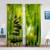 Zen Spa Green Bamboo Black Stone Flower Sheer Curtains for Living Room Bedroom Decorations Window Voiles Tulle Curtain Drapes