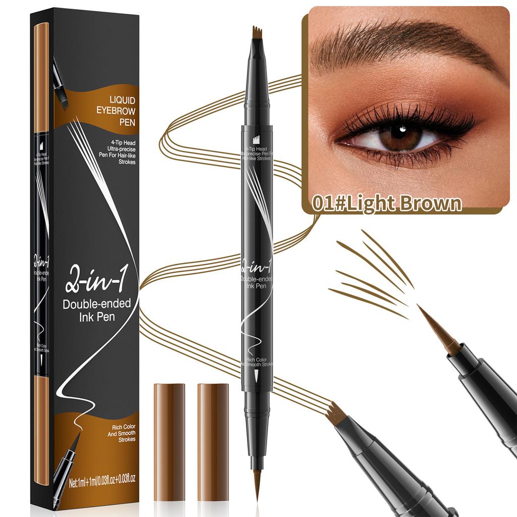 Dual-Tip Eyebrow Makeup Tool: Waterproof Pencil and Liquid Liner with Precision 4-Fork Brush for Defined Brows