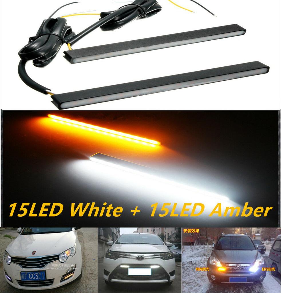 2 Pcs Waterproof Ultra Slim Switchback 30LED Amber+White Car Fog Light Bar DRL