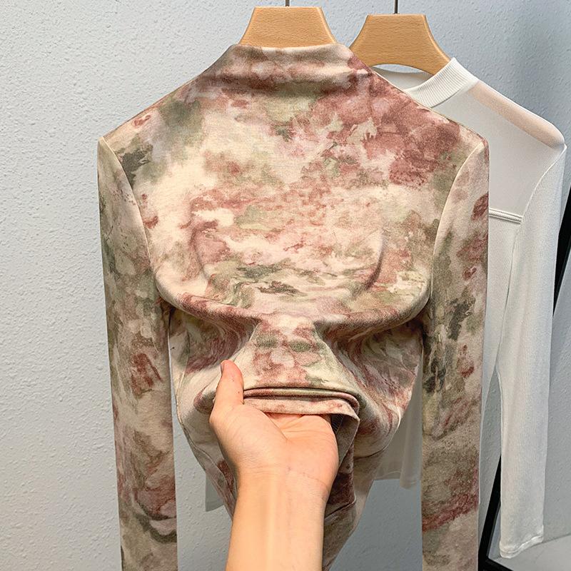 Базовая рубашка с полуводолазкой для женщин, женская одежда, модная футболка с длинными рукавами и принтом, облегающий топ Temperament