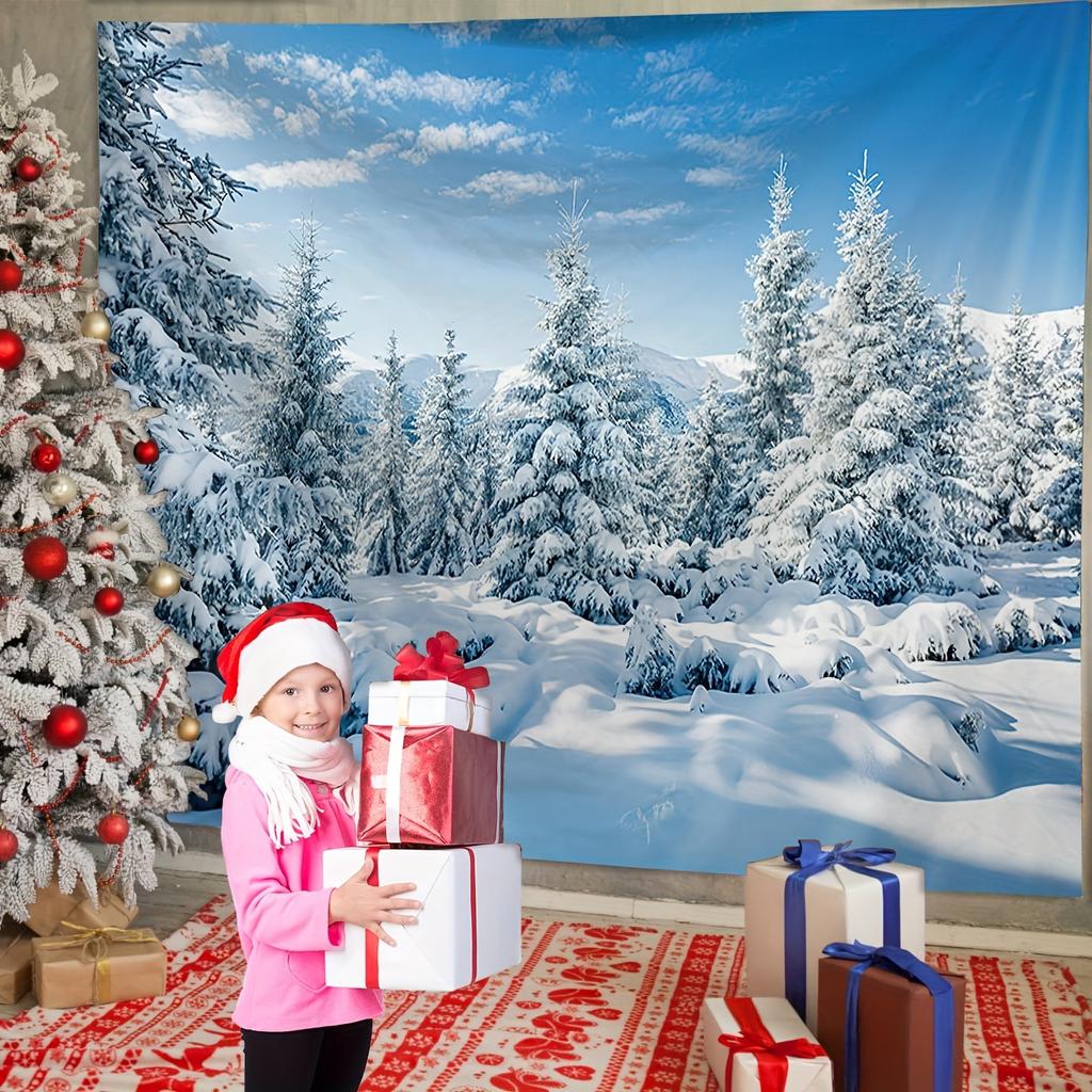 Рождественский гобелен со снежной сценой, полиэстеровый гобелен с черным светом, настенный подвес для гостиной, спальни, офиса, домашнего декора