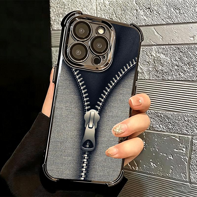 Ретро Джинсы на Молнии Узор Мягкий Чехол для Телефона Для iPhone 15 16 17 Air 14 Pro Max 16E Plus 13 12 Mini Покрытие Защита от Падения Fundas