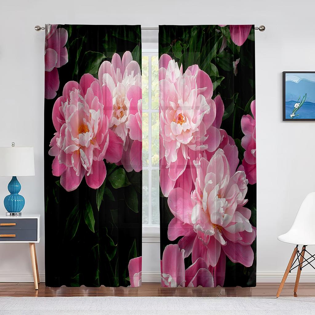 Розовый пион с цветочным принтом, весенние акварельные прозрачные шторы из вуали для гостиной, спальни, кухни, оконные шторы, шифоновые тюлевые шторы